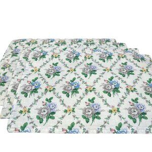 Martha Stewart Placemats Set 4 Blue Floral Cloth Cottage Shabby Chic Reversible